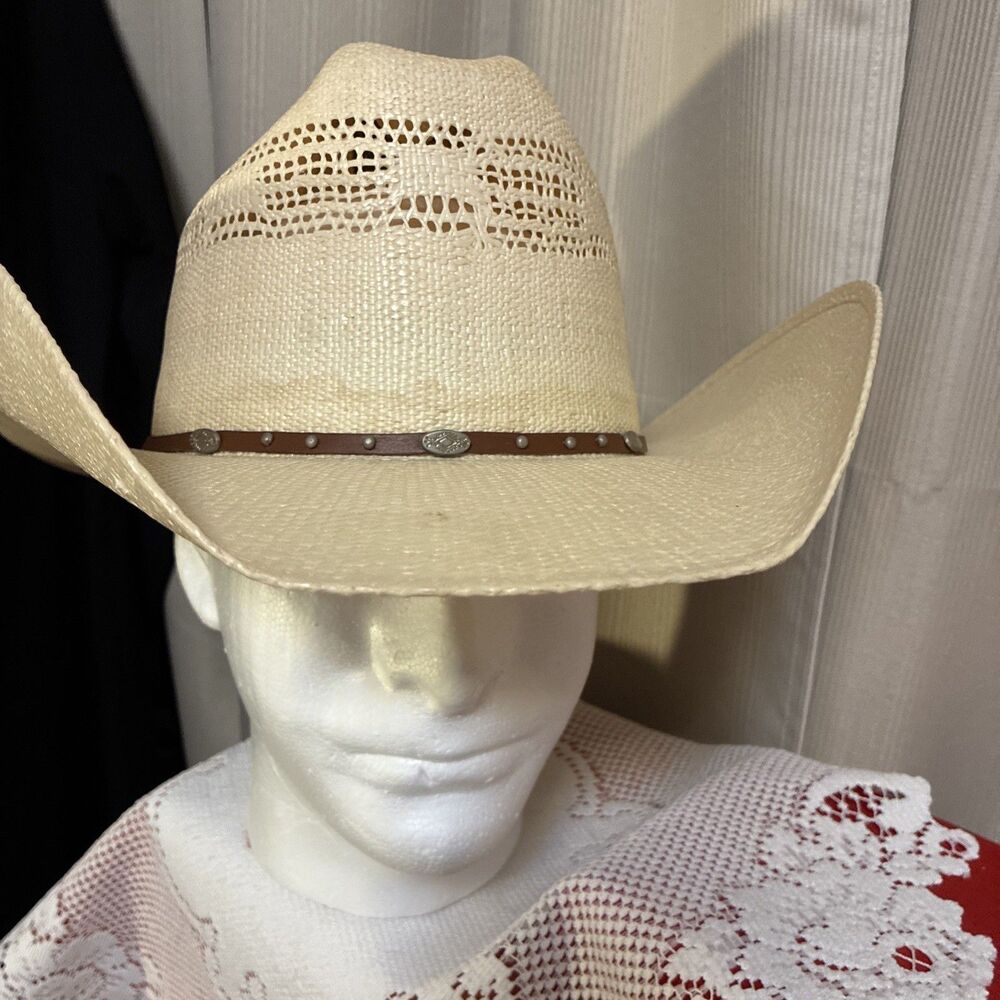 Eddy Bros Straw Cowboy Western Hat Bangora Size 7.5 Cream - Picture 2 of 14